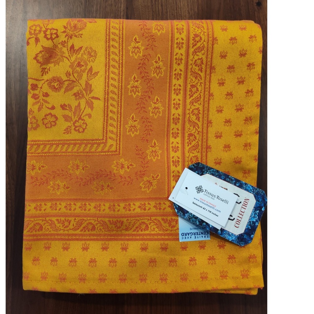 Tissus Toselli Marat d Avignon French Tablecloth Yellow Orange 63x118 NWT